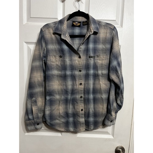 Harley Davidson Womens M Flannel Plaid Cotton Long Sleeve Button Down Shirt - Picture 2 of 12